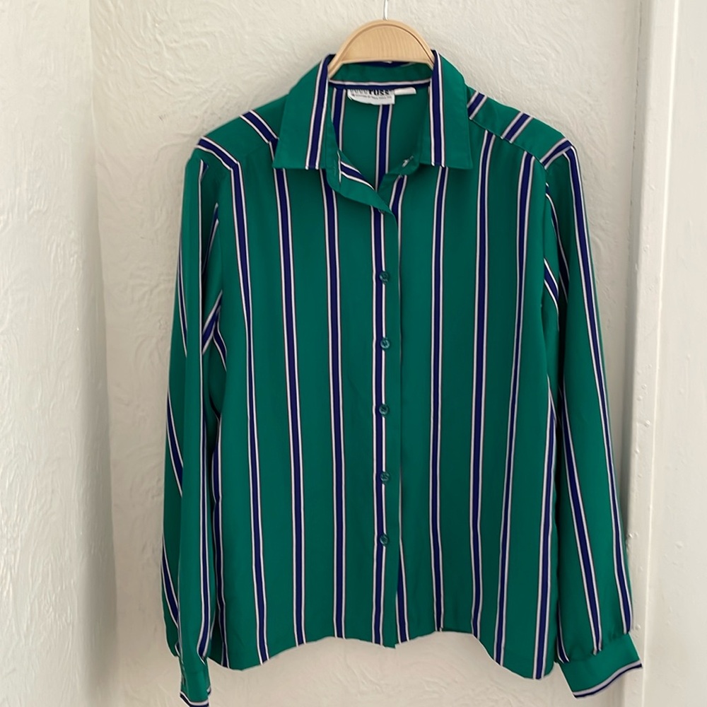 RRRRRUSS Women's Vintage Striped Button-up Shirt Size M In Green